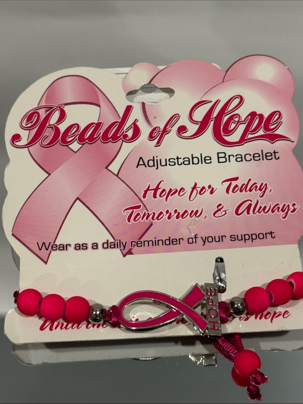 Hope Pink Adjustable Bracelet with Pink Heart Earrings - Picture 4 of 5